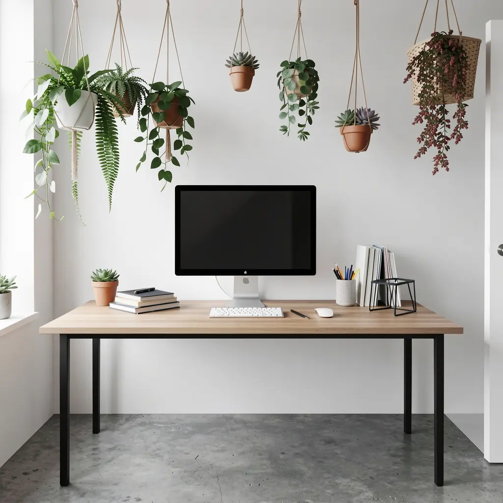 Modern workspace with indoor plants creating a green environment